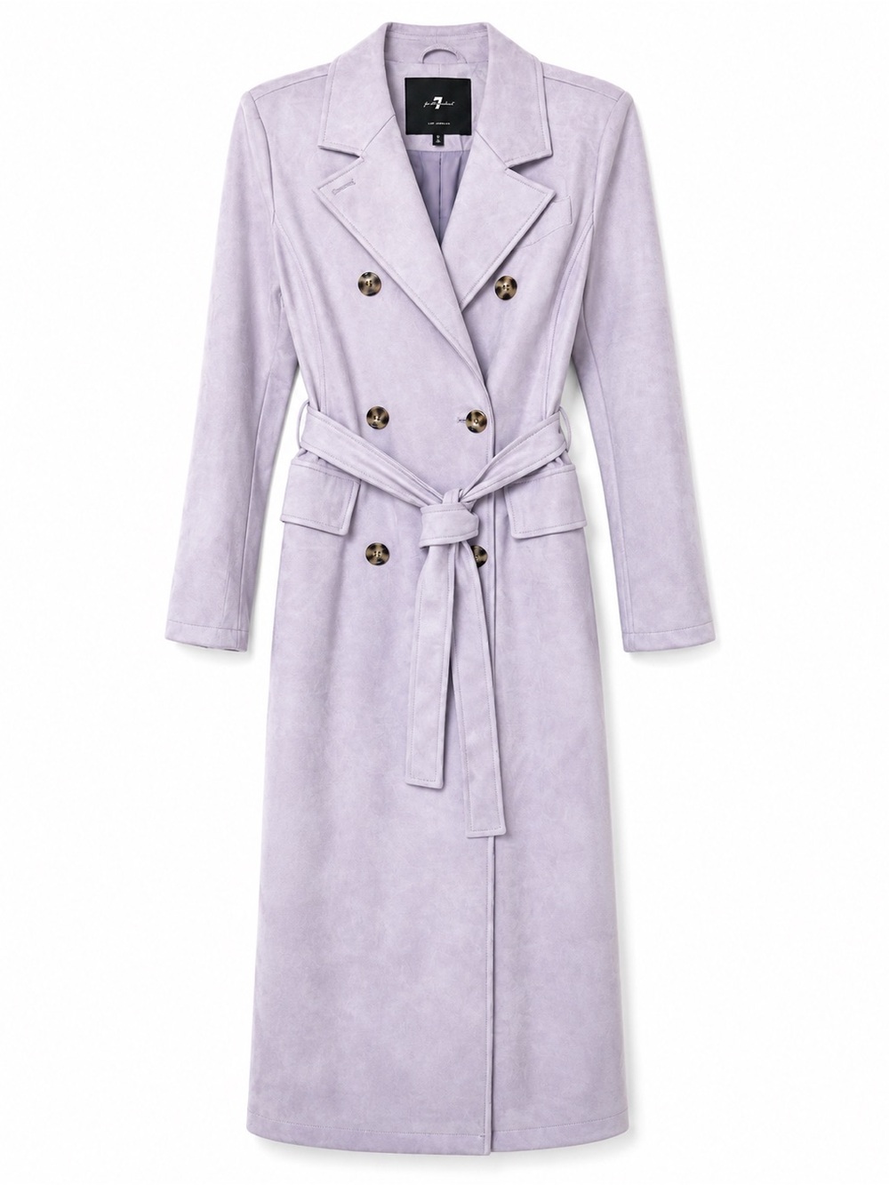 7 For All Mankind Lilac Faux Suede Double Breasted Belted Trench Coat S